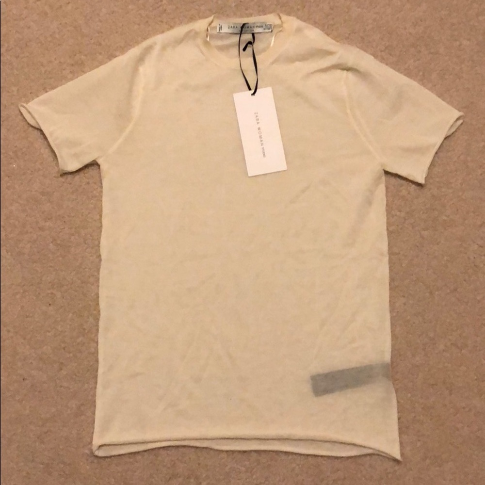 Zara Woman studio cream knit cashmere tee